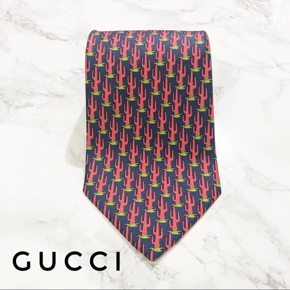Gucci Other - Gucci Red Green Blue Allover Cactus Print Silk Tie